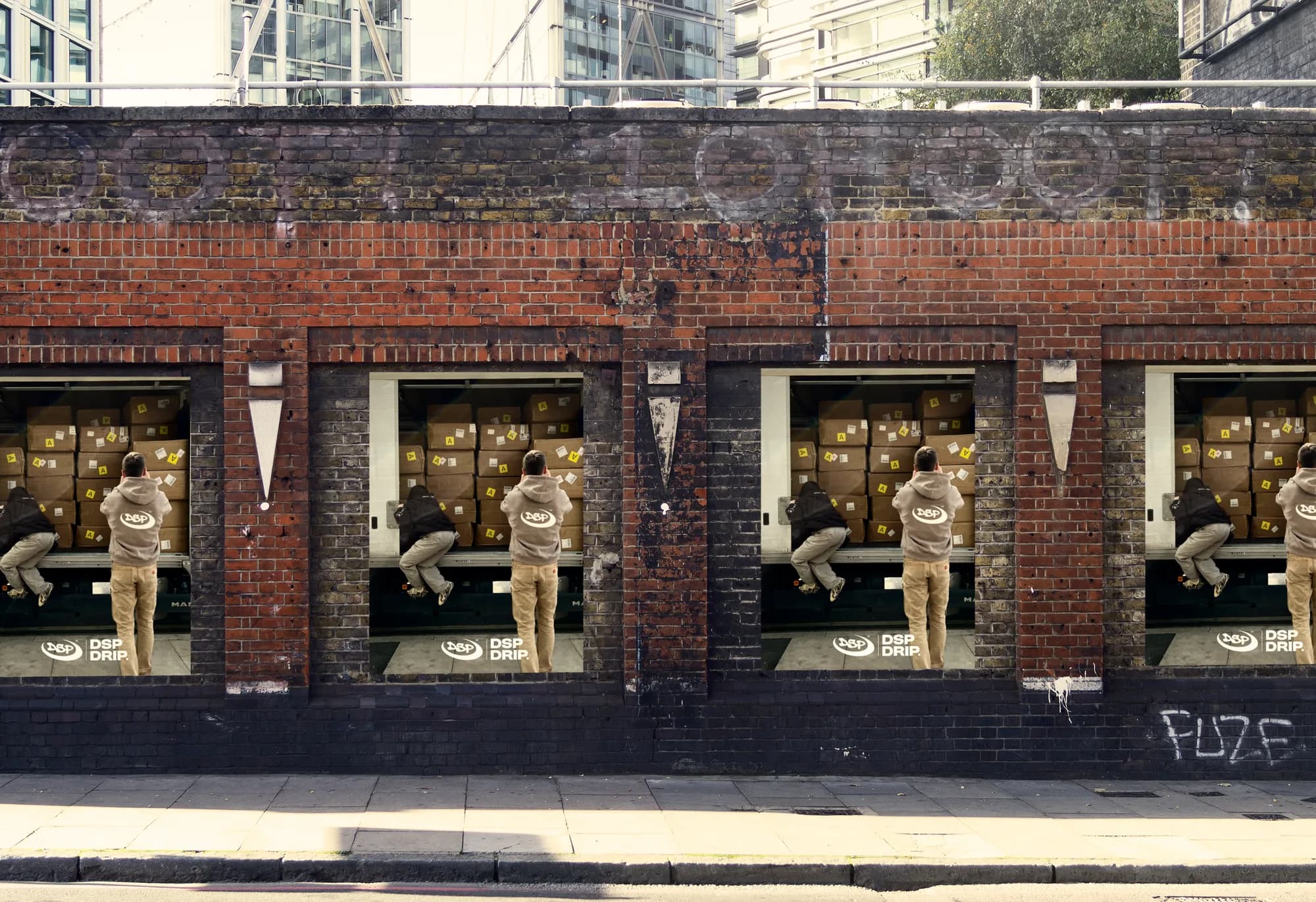 DSP Drip campaign posters on a brick wall